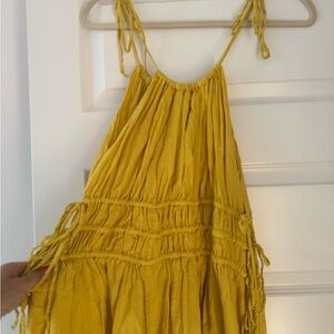 Zara Linen Lemon Sleeveless Dress